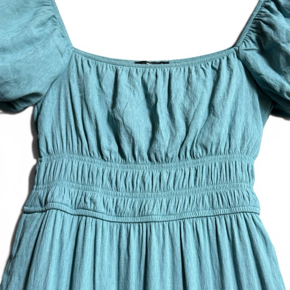 Trixxi Maxi Dress S Teal Smocked Puff Sleeve Tiered Boho Cottagecore Fairycore - Picture 11 of 15